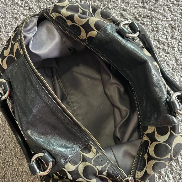 Coach Ashley Signature Logo Satchel Handbag Purse F15440 Black Leather Sateen - Picture 7 of 11